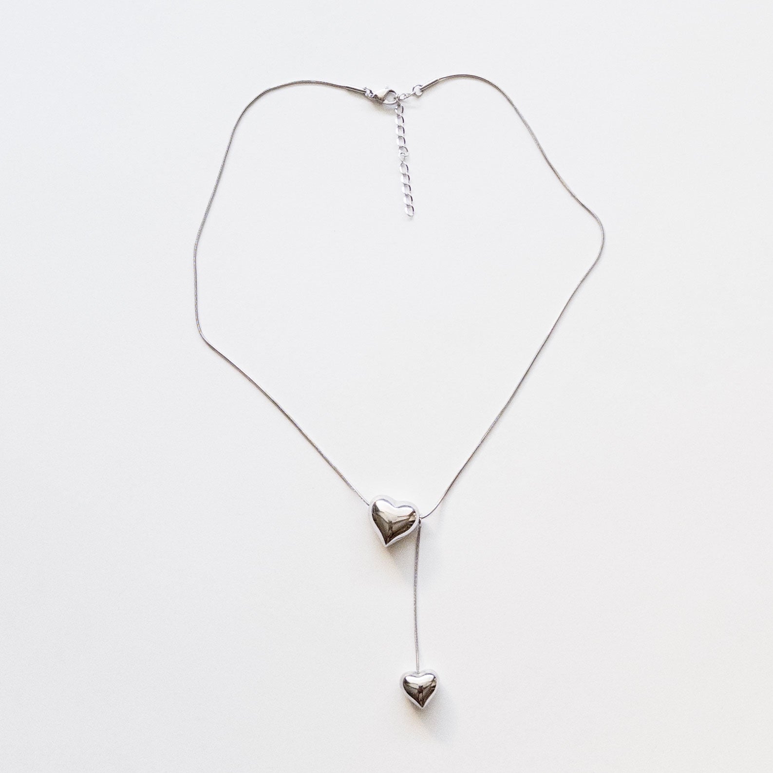 stainless steel puffy heart silver necklace