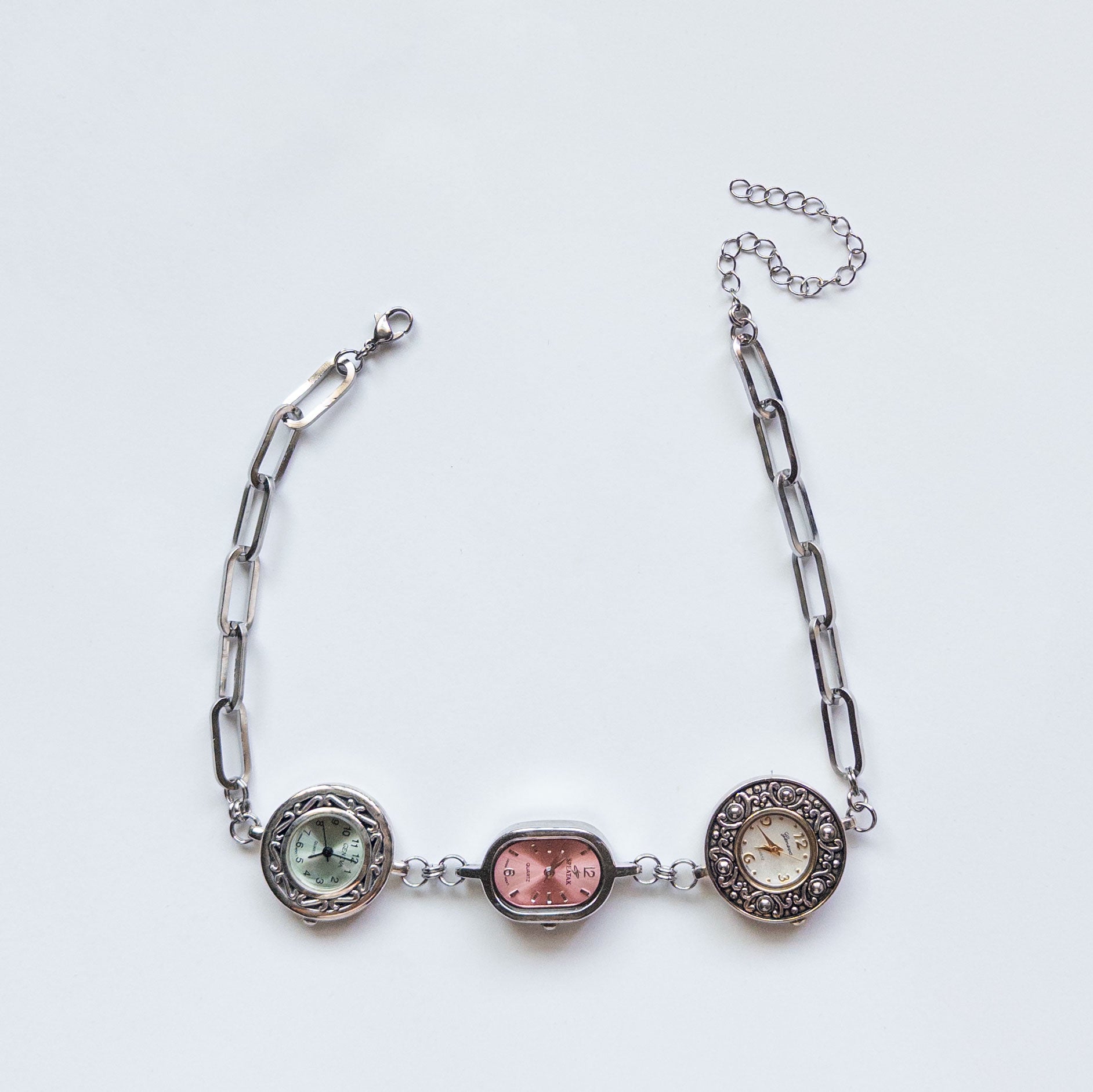 upcycled vintage 3 face watch choker