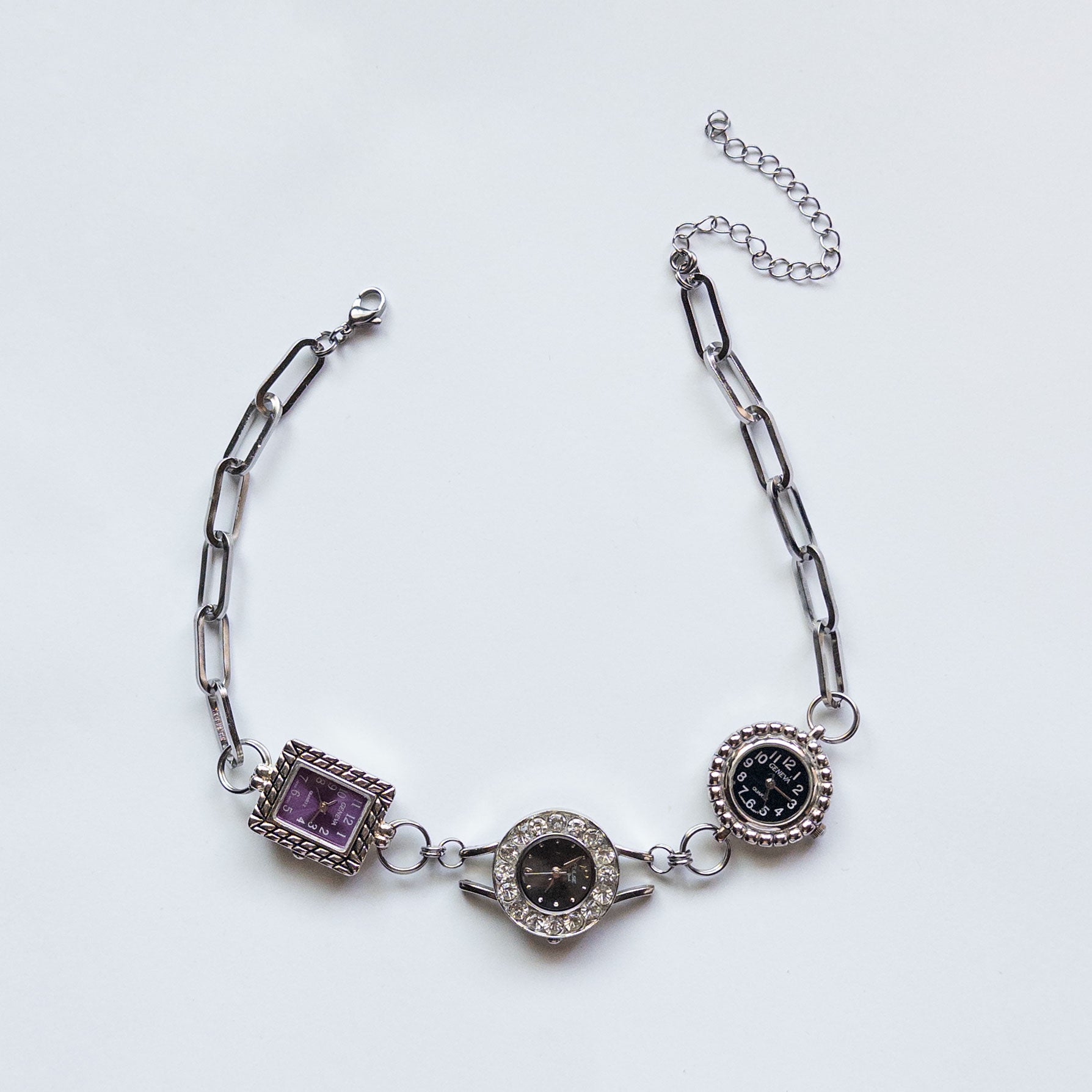 upcycled vintage 3 face watch choker