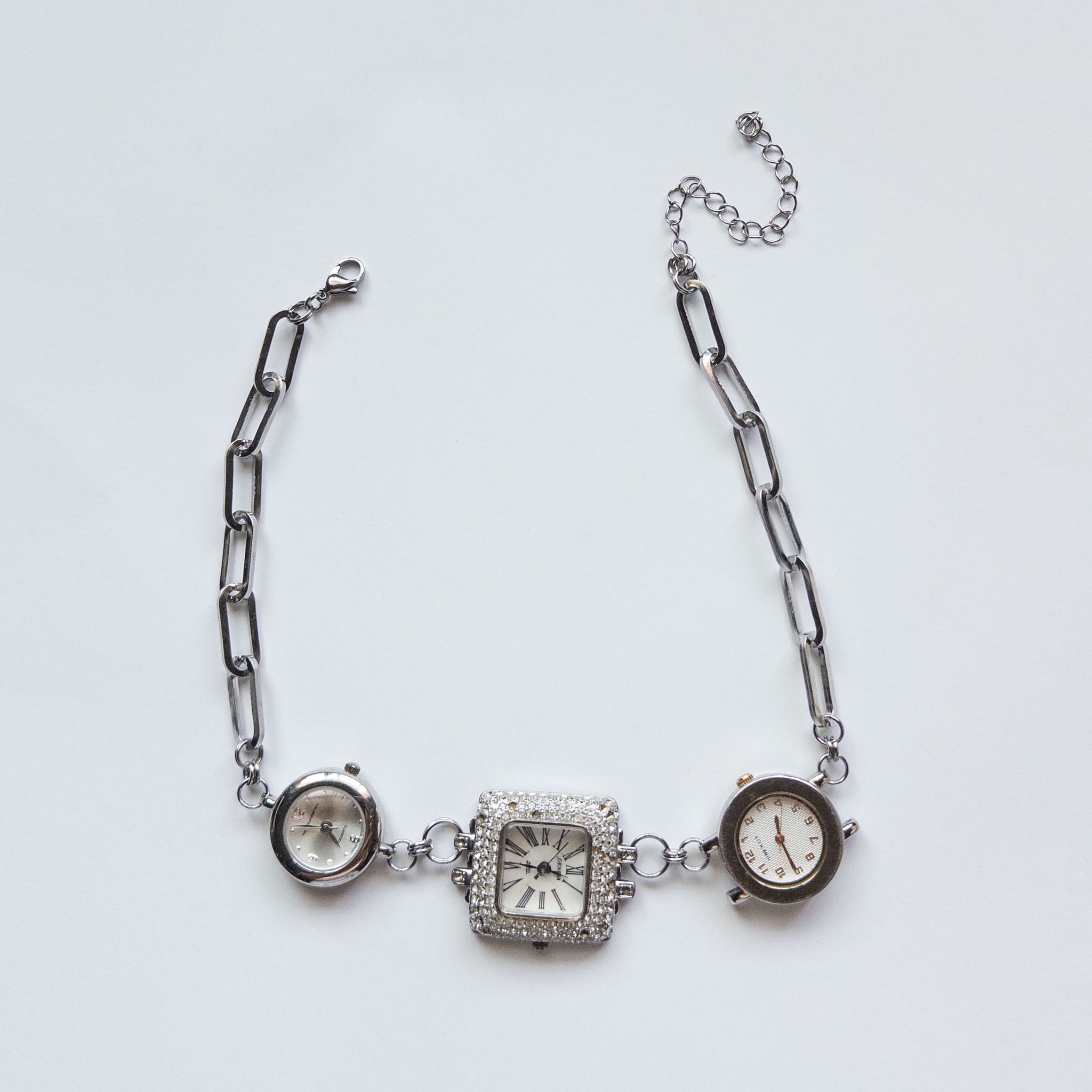 upcycled vintage 3 face watch choker