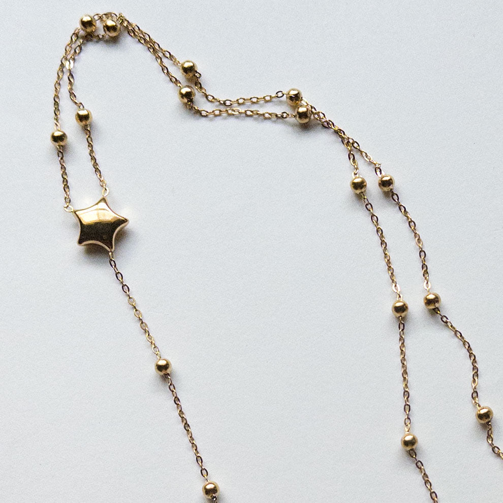 gold stainless steel puffy 3d star lariat necklace dainty layering