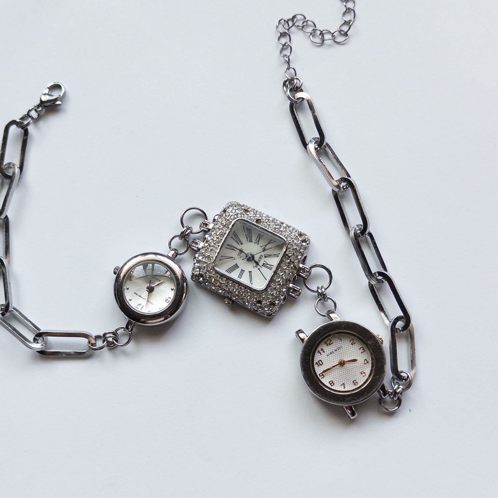 upcycled vintage 3 face watch choker