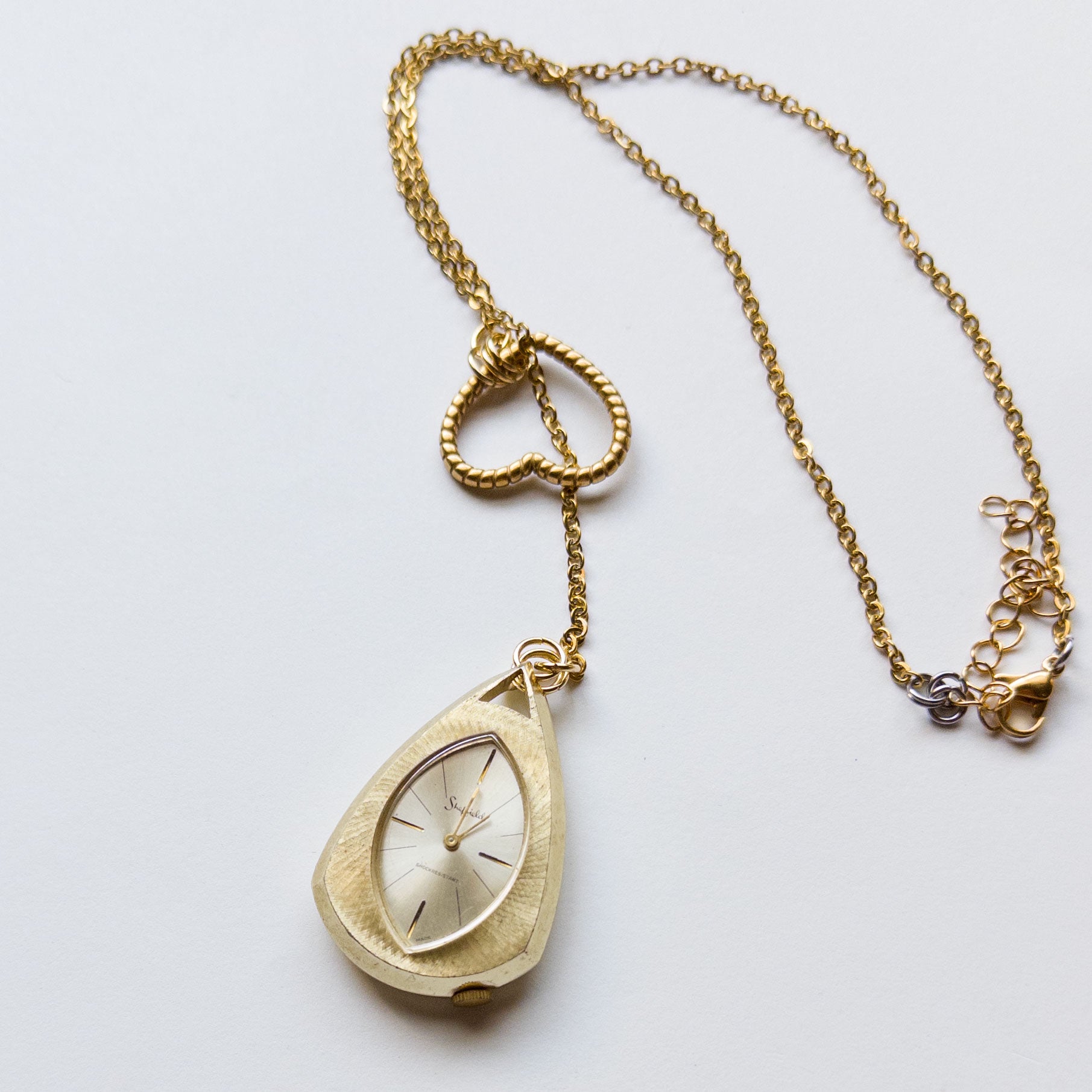 vintage watch necklace with heart detail/ watch pendant