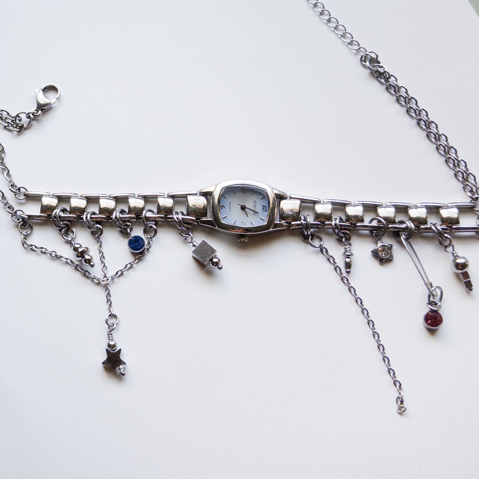 watch choker with mixed charms necklace silver