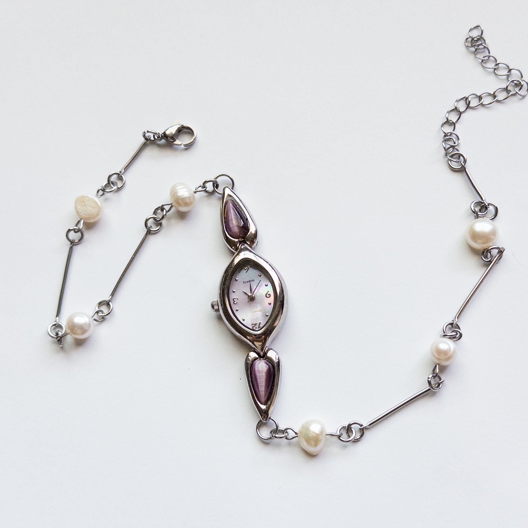 upcycled watch face choker necklace pearls