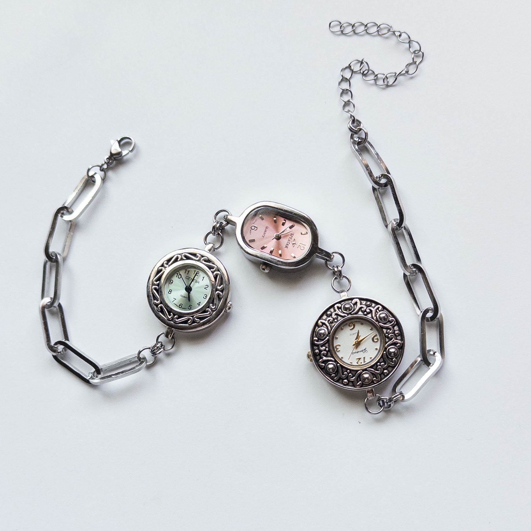 upcycled vintage 3 face watch choker