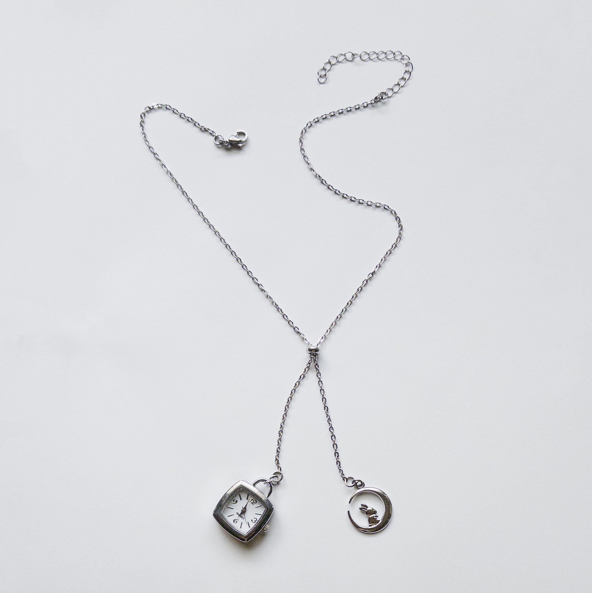 Adjustable sliding lariat watch necklace stainless steel