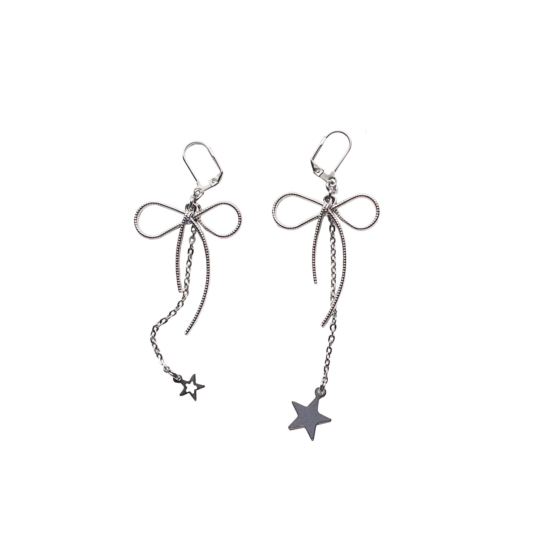 silver bow earrings with hypoallergenic stainless steel hooks