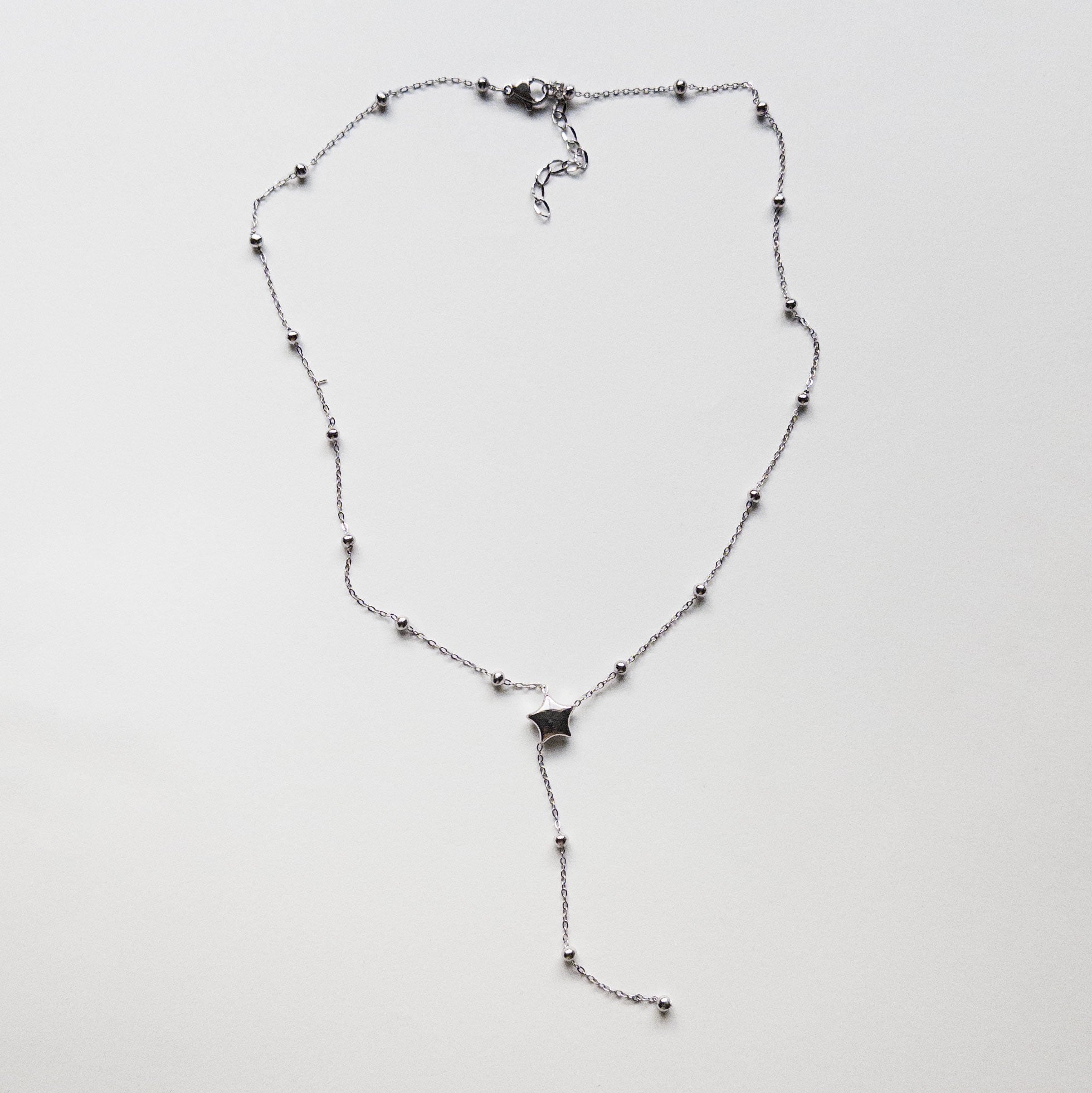 silver stainless steel puffy star lariat necklace dainty layering