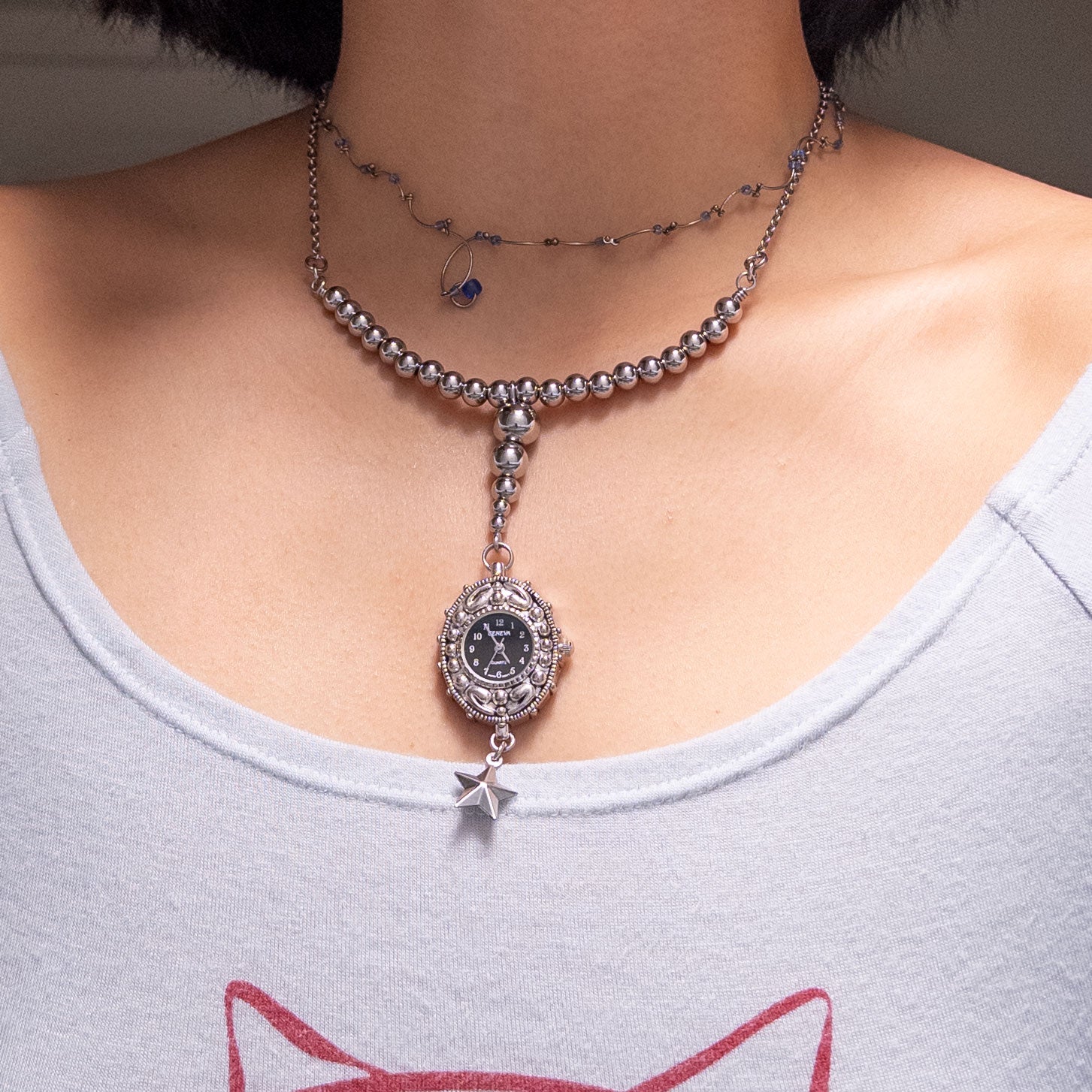 collar necklace with watch pendant