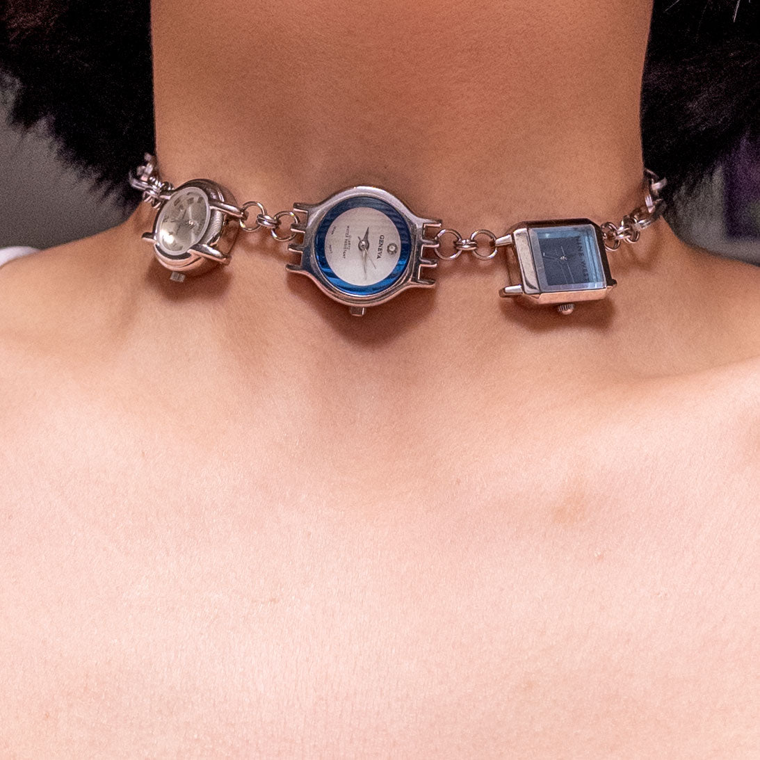 upcycled vintage 3 face watch choker