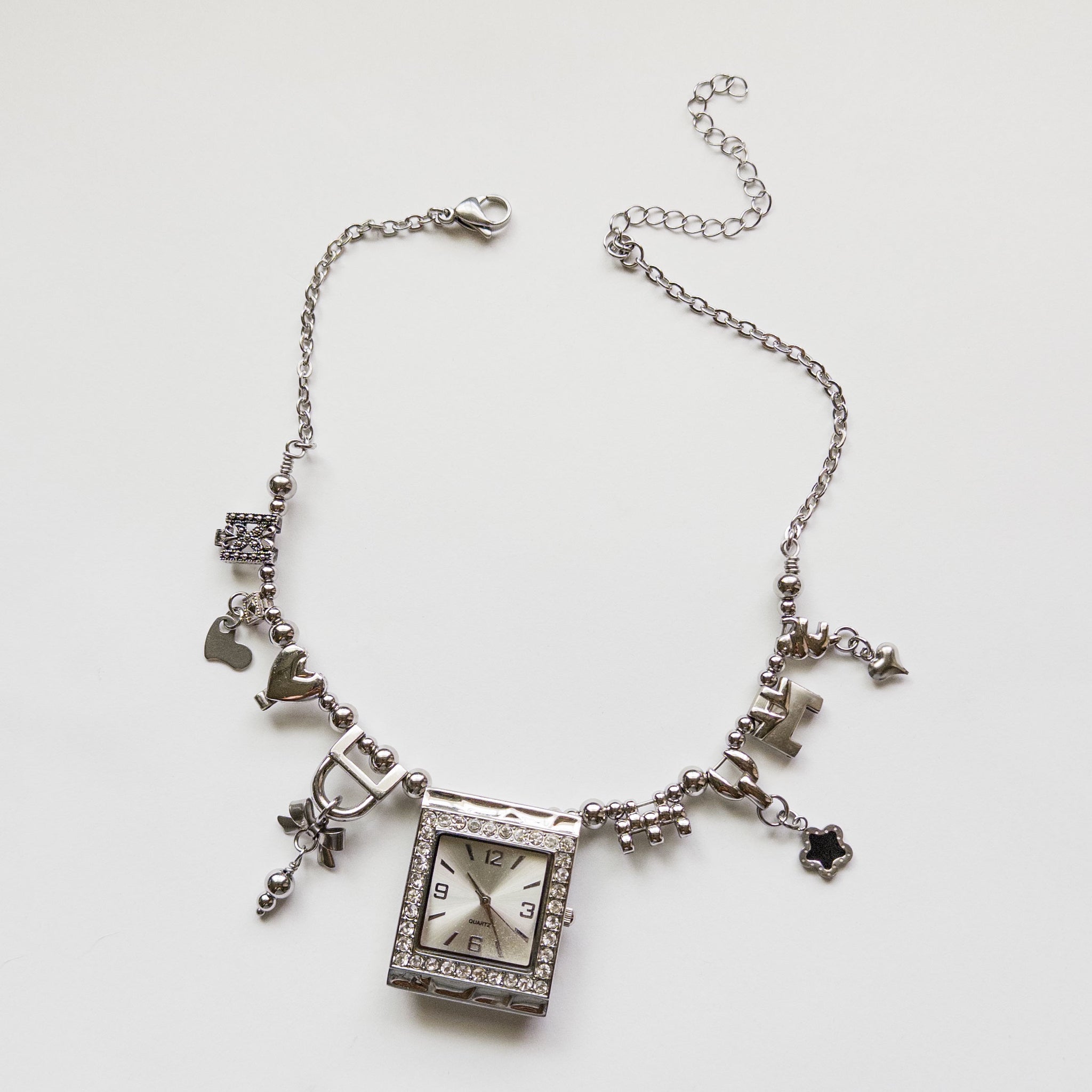 mixed metal up-cycled watch choker  silver charms heart bow star